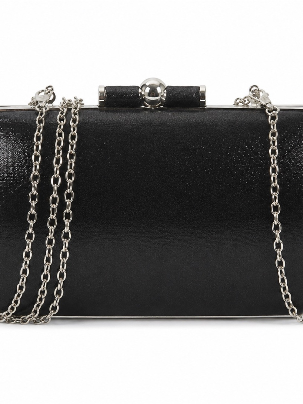 La Chateau Vintage Black Cylindrical Clutch, Silver Chain, 9×19 cm